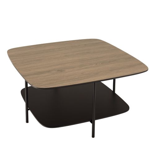 Julia - Table Basse 2 Plateaux 75x75 Cm Bi-matière Bois Marron/noir