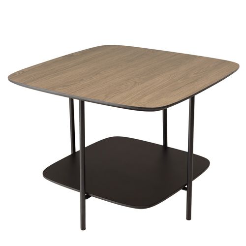Julia - Table Basse 2 Plateaux 60x60cm Bi-matière Bois Marron/noir