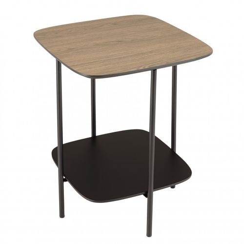 Fleur - Table D'appoint 2 Plateaux Bi-matière Mocha/noir Pieds Métal