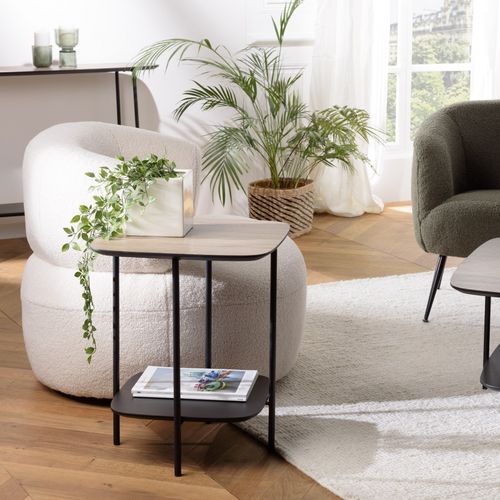 Fleur - Table D'appoint 2 Plateaux Bi-matière Mocha/noir Pieds Métal