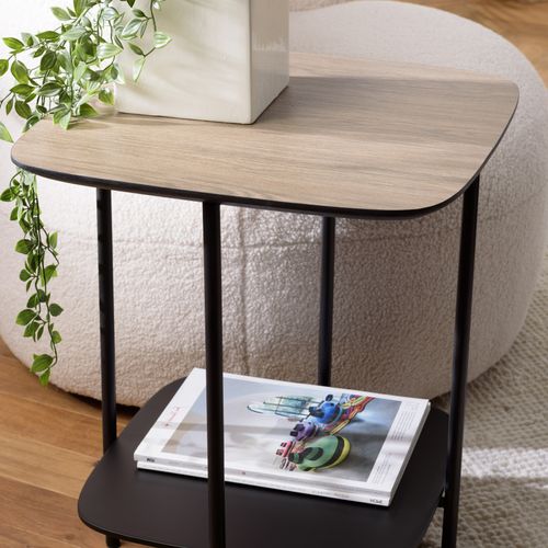 Fleur - Table D'appoint 2 Plateaux Bi-matière Mocha/noir Pieds Métal