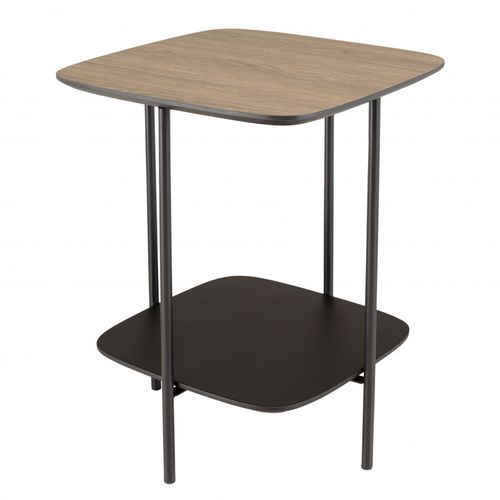 Fleur - Table D'appoint 2 Plateaux Bi-matière Mocha/noir Pieds Métal