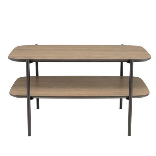 Julia - Table Basse Rect. Pieds Métal Noir Double Plateau Bois Marron