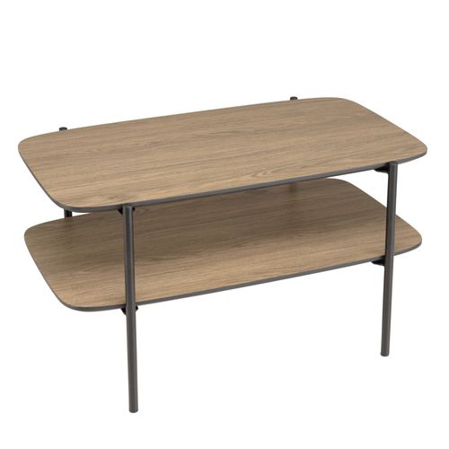 Julia - Table Basse Rect. Pieds Métal Noir Double Plateau Bois Marron
