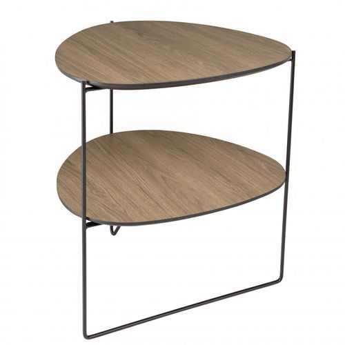 Fleur - Table D'appoint 2 Plateaux Ovoïdes Couleur Mocha Pieds Métal