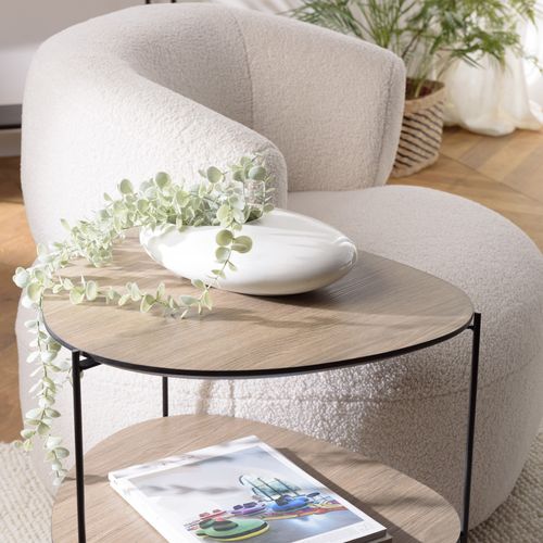 Fleur - Table D'appoint 2 Plateaux Ovoïdes Couleur Mocha Pieds Métal