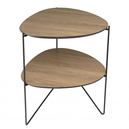 Fleur - Table D'appoint 2 Plateaux Ovoïdes Couleur Mocha Pieds Métal