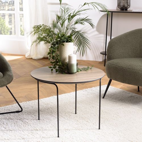 Julia - Table Basse Ronde 60x60cm Pieds Métal Noir Et Bois Marron