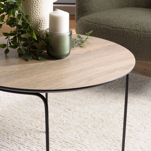 Julia - Table Basse Ronde 60x60cm Pieds Métal Noir Et Bois Marron