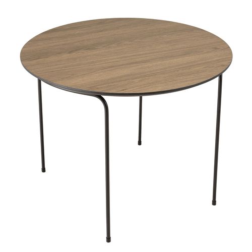 Julia - Table Basse Ronde 60x60cm Pieds Métal Noir Et Bois Marron