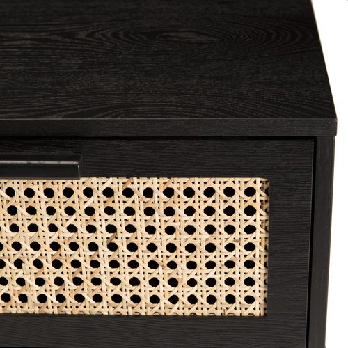 Angelo - Meuble TV Bois Noir 3 Tiroirs Cannage