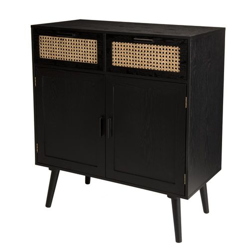 Angelo - Buffet Bois Noir 2 Tiroirs Cannage 2 Portes