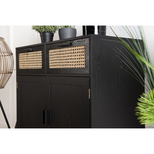 Angelo - Buffet Bois Noir 2 Tiroirs Cannage 2 Portes