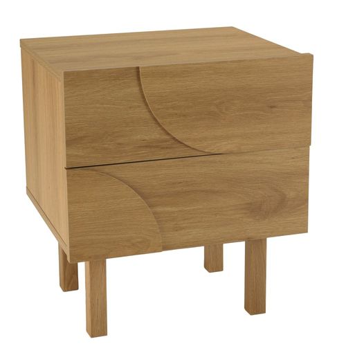Ethan - Table De Chevet Bois 2 Tiroirs Motif Arrondi Couleur Naturelle