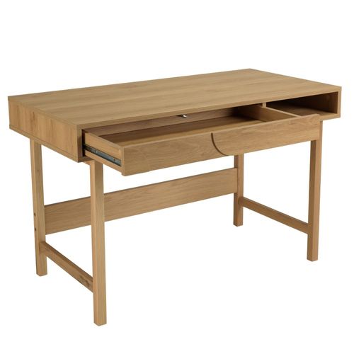 Ethan - Bureau Bois 1 Tiroir Décor Motif Arrondi Couleur Naturelle