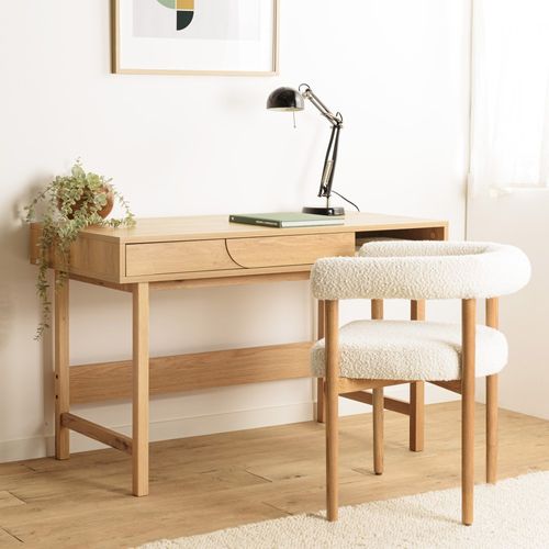 Ethan - Bureau Bois 1 Tiroir Décor Motif Arrondi Couleur Naturelle