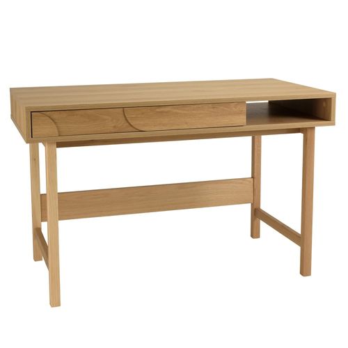 Ethan - Bureau Bois 1 Tiroir Décor Motif Arrondi Couleur Naturelle