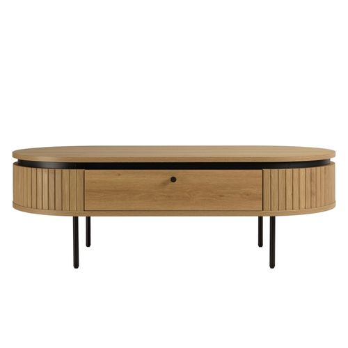 Ethan - Table Basse Arrondie Bois Couleur Naturelle 2 Tiroirs