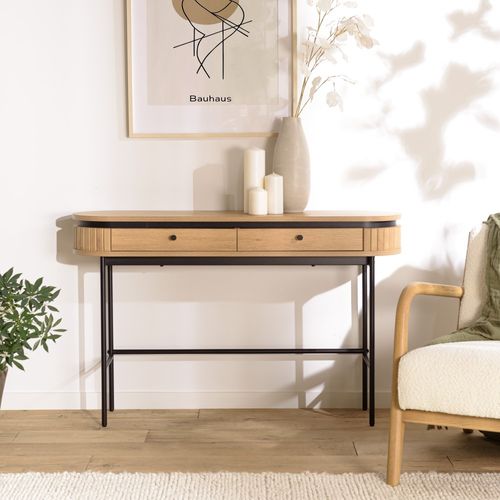 Ethan - Console Arrondie Bois 2 Tiroirs Couleur Naturelle