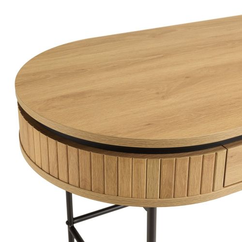 Ethan - Bureau Arrondi Bois Couleur Naturelle 1 Tiroir Pieds Noir