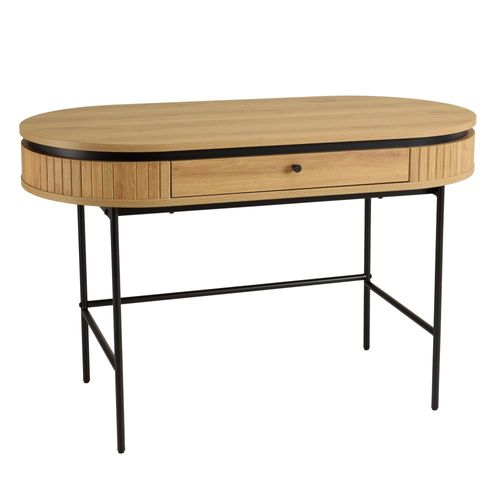 Ethan - Bureau Arrondi Bois Couleur Naturelle 1 Tiroir Pieds Noir