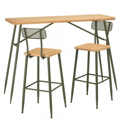 Haby - Ensemble 1 Bar + 2 Tabourets Pin Et Métal Vert