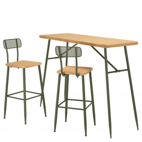 Haby - Ensemble 1 Bar + 2 Tabourets Pin Et Métal Vert