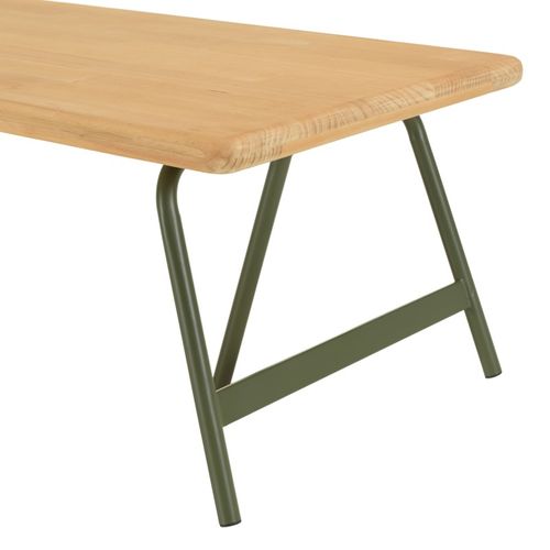 Helena - Table Basse Plateau En Bois Pin Pieds Tréteaux En Métal Vert