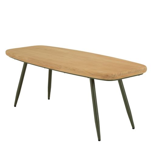 Helena - Table Basse Plateau En Bois Pin Pieds Scandinaves Métal Vert