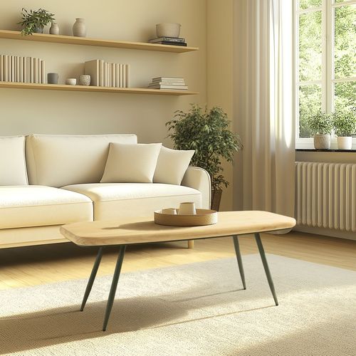 Helena - Table Basse Plateau En Bois Pin Pieds Scandinaves Métal Vert