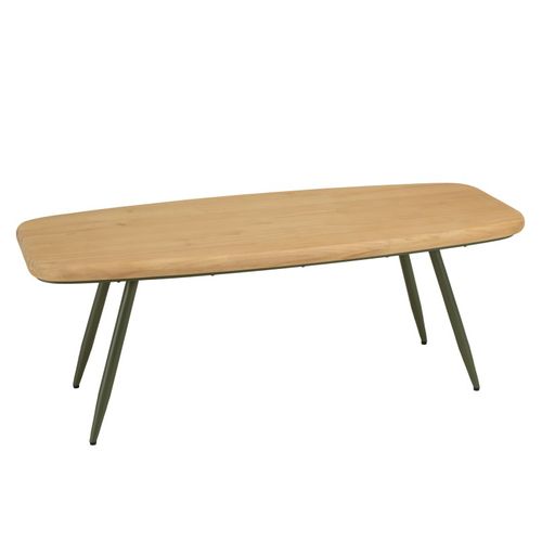 Helena - Table Basse Plateau En Bois Pin Pieds Scandinaves Métal Vert