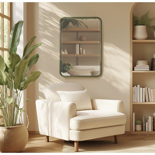 Helena - Miroir Rectangulaire Angles Arrondis En Métal Vert
