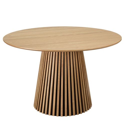 Sya - Table à Manger Ronde D120 Décor Et Chêne Naturel Pied à Motif Strié