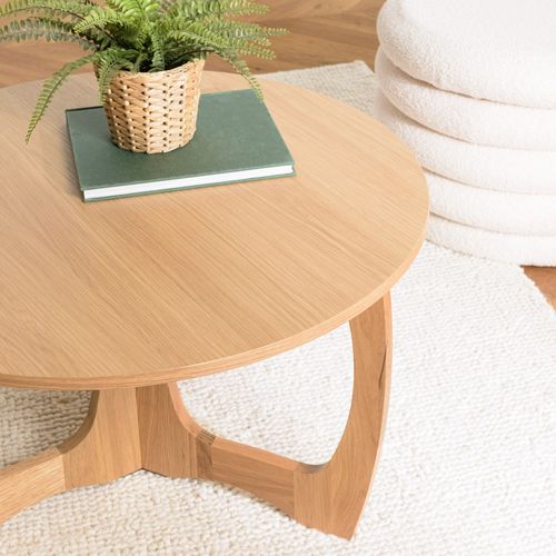 Sya - Table Basse Ronde D80 Décor Et Chêne Naturel Pied Ajouré