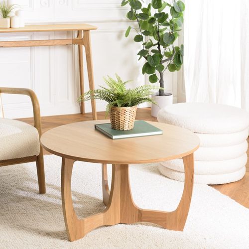 Sya - Table Basse Ronde D80 Décor Et Chêne Naturel Pied Ajouré