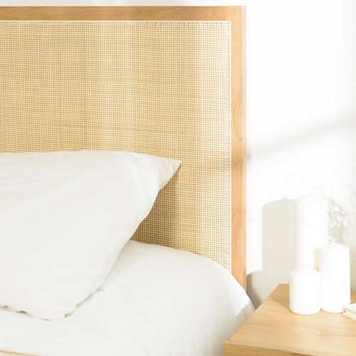 Sya - Tête De Lit En Rotin Naturel Et Chêne Massif Pour Lits 140/160cm