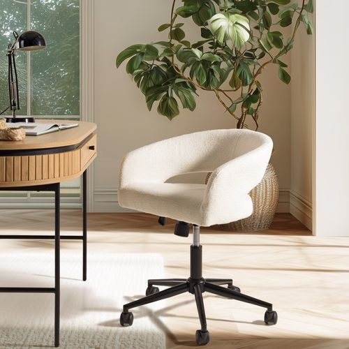 Mina - Chaise De Bureau à Roulettes En Tissu Écru Dossier Ouvert