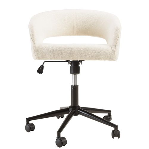 Mina - Chaise De Bureau à Roulettes En Tissu Écru Dossier Ouvert