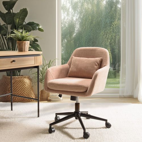 Mina - Chaise De Bureau à Roulettes En Tissu Rose Dossier Carré