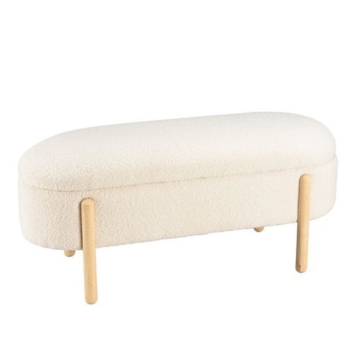 Leopold - Banquette Tissu Bouclette Écru Avec Rangement Et Pieds Bois