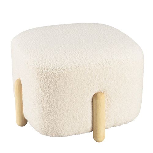Leopold - Pouf En Tissu Bouclette Écru Et Pieds Bois