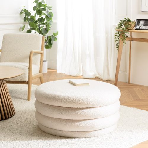 Leopold - Pouf L En Tissu Bouclette Écru Avec Rangement