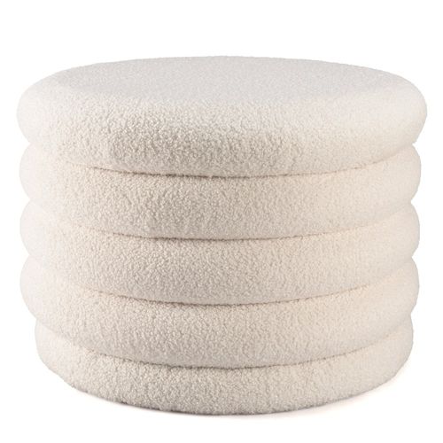 Leopold - Pouf M En Tissu Bouclette Écru Avec Rangement