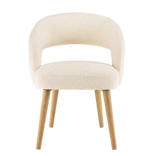Pierre - Chaise En Tissu Bouclette Écru, Dossier Ouvert Pieds En Bois
