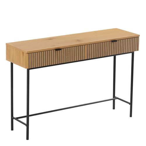 Scott - Console 2 Tiroirs Bois Décor Effet Rainuré Noir/naturel