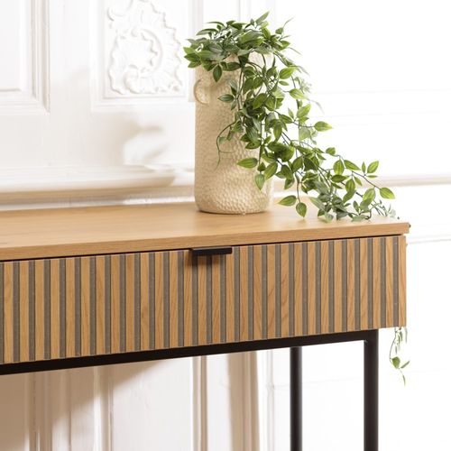 Scott - Console 2 Tiroirs Bois Décor Effet Rainuré Noir/naturel