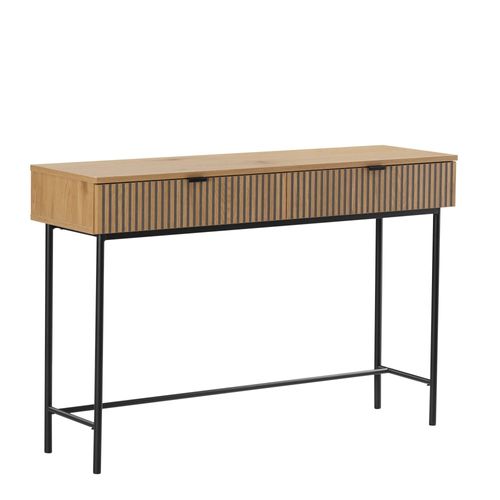 Scott - Console 2 Tiroirs Bois Décor Effet Rainuré Noir/naturel