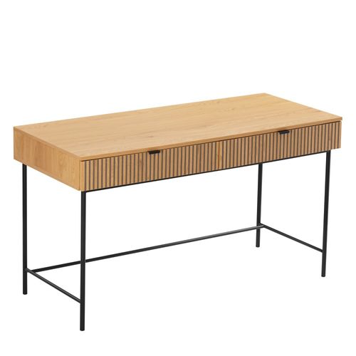 Scott - Bureau 2 Tiroirs Bois Décor Effet Rainuré Noir Et Naturel