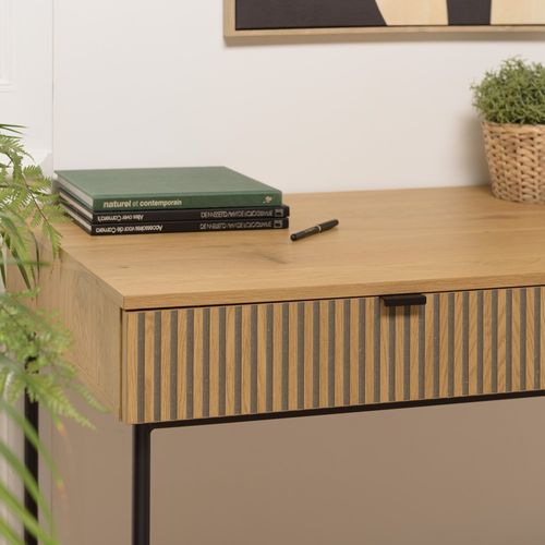 Scott - Bureau 2 Tiroirs Bois Décor Effet Rainuré Noir Et Naturel