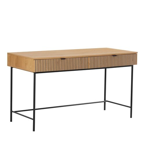 Scott - Bureau 2 Tiroirs Bois Décor Effet Rainuré Noir Et Naturel